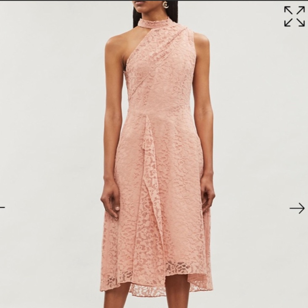 REISS ASYMMETRICAL LACE MIDI DRESS IN BLUSH SIZE 6 - Picture 2 of 16